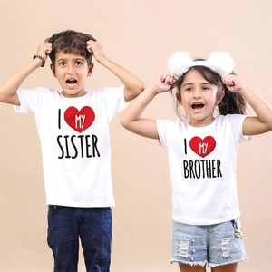 Ik hou van mijn zus broer kinderen die bijpassen van t -shirt jongens meisjes tops zomer zomerse mouw peuter shirt casual kinderen familie look tee 220531