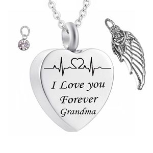 Je t'aime pour toujours grand-mère pierre de naissance cendres coeur pendentif urne commémorative collier aile d'ange en acier inoxydable étanche crémation Je2485