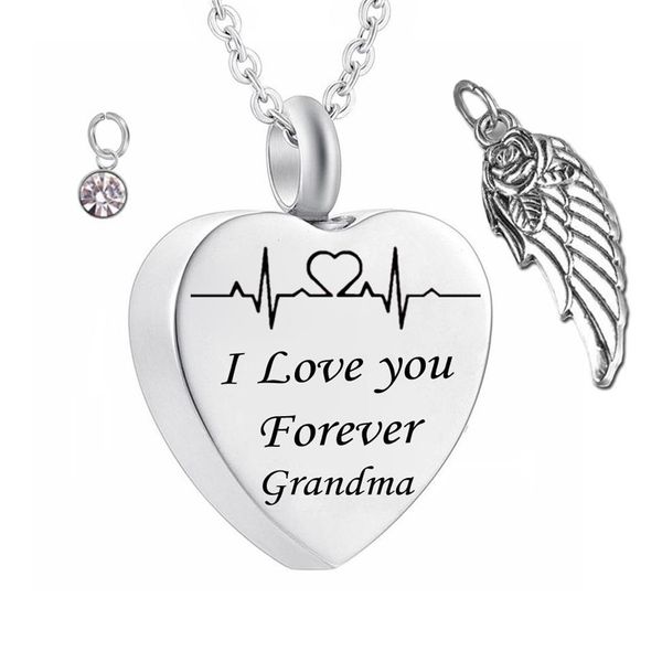 Je t'aime pour toujours grand-mère cendres de naissance cendres coeur pendentif commémoratif Urn Collier ange aile en acier inoxydable imperméable crémation je263m