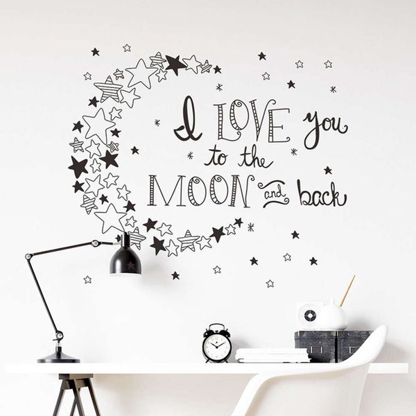 Autocollants muraux avec Slogan je t'aime, étoiles noires, pour chambre d'enfants, sparadrap muraux pour chambre de bébé, autocollants décoratifs pour la maison, papier peint d'art mural