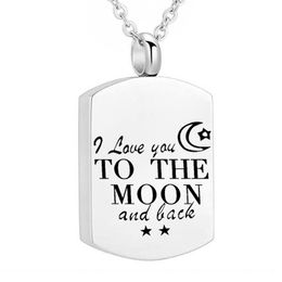 Je t'aime à la lune et au dos Cremation bijoux Collier urne pour les cendres titulaires de la place Square Square Charms Bijoux pour hommes et femmes