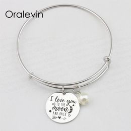 I LOVE YOU TO THE MOON AND BACK Inspirational Hand Stamped Engraved Charm Hanger Expandable Bracelet Handgemaakte sieraden 10st Lot 256y