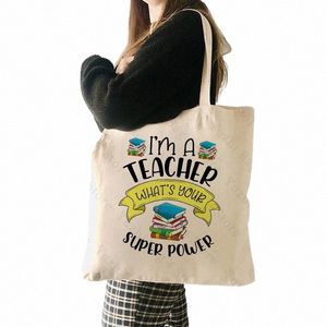 Ik ben een leraar wat is je super power canvas shop tas tas casual herbruikbare schoudertas opbergzak handtas leraar cadeau 02fs#