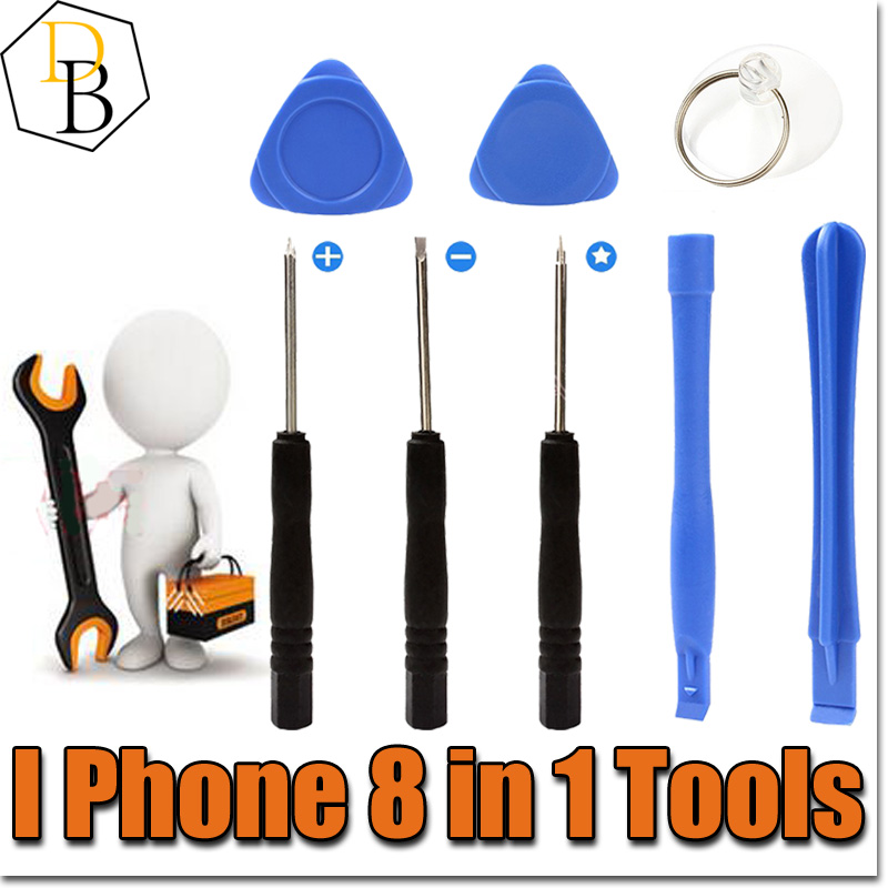 IPhone reparationsverktyg 8 i 1 reparation pry kit öppningsverktyg pentalobe för iPhone 7 plus torx slits skruvmejsel för samsung moblie telefon