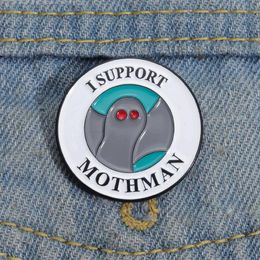 Ik Steun Mothman Emaille Pins Custom Rode Ogen Horror Mot Broches Revers Badges Dier Sieraden Cadeau voor Vrienden