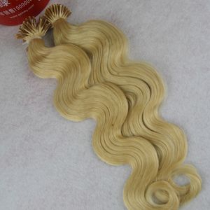 I Tip Extensiones de cabello 100 hebras del cuerpo onda 613 Bleach Blonde 100g Remy pre adheridas cápsulas de queratina cabello
