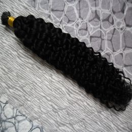I Tip Hair Extensions Mongoolse Afro Kinky Curly Virgin Hair 100g 100s # 1 Jet Black Keratin Stick Tip Hair Extensions