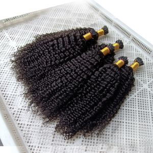 I Tip Extensions de cheveux Couleur naturelle Capsule personnalisée Bâton de kératine Je pointe les extensions de cheveux humains profondément bouclés 100g 1g brin 100s indien brésilien péruvien mongol