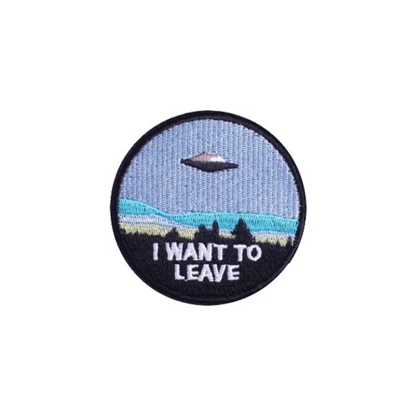 Je veux quitter le dessin animé des notions de couture UFO Patchs de broderie en fer pour des chemises de vêtements chapeaux Patch personnalisé