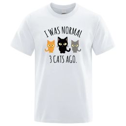 I Was Normal 3 Cats Ago Camisetas estampadas lindas Hombres Moda Casual Mangas cortas Verano Transpirable Camiseta de gran tamaño