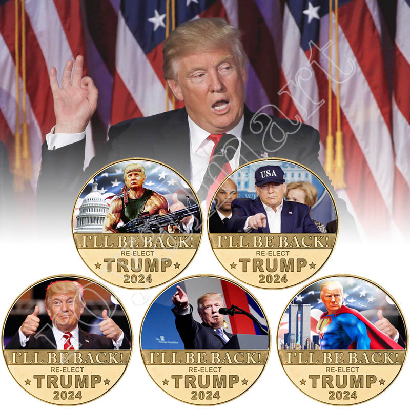 I WILL BE BACK RE-ELECT TRUMP 2024 Coins Crafts US Presidential Election Accessories