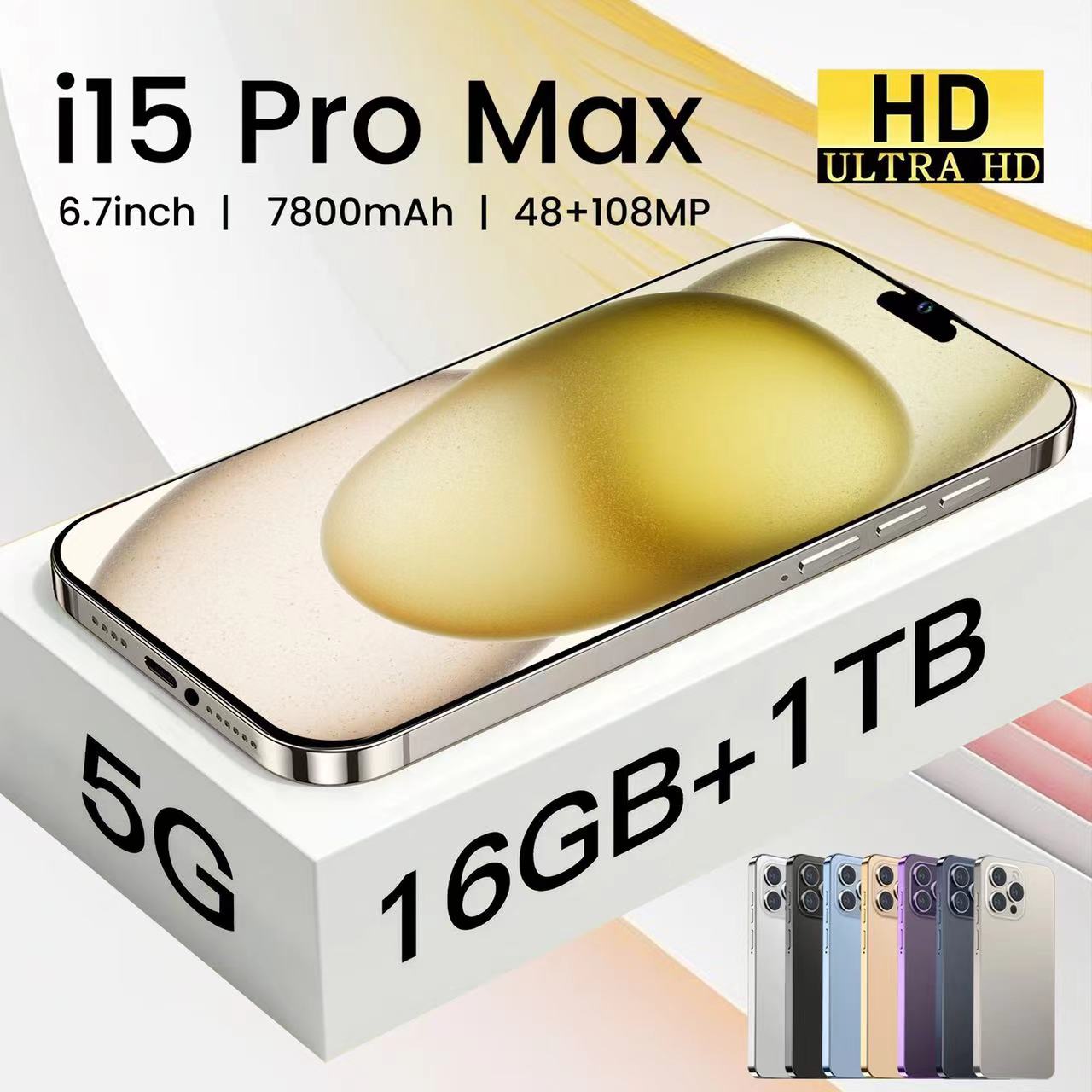 I15 Pro Max 5G Telefon Akıllı Telefon 6.7 inç Akıllı Telefon 4G LTE Akıllı Telefonlar 16GB RAM 1TB Kamera 48MP 108MP Yüz Kimliği GPS Octa Çekirdek Android Cep Telefonu