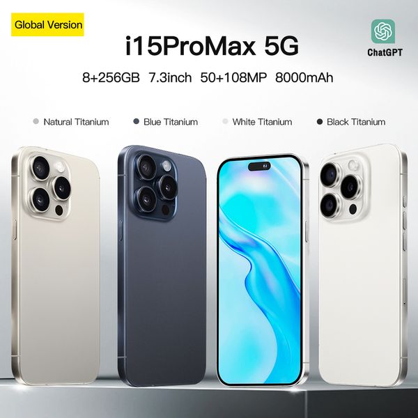 Teléfonos celulares i15 pro max Teléfono inteligente de 6.7 pulgadas Teléfonos inteligentes LTE 5G 16GB RAM 1TB Cámara 48MP 108MP Face ID GPS Octa Core teléfono móvil Android Caja sellada con etiqueta verde