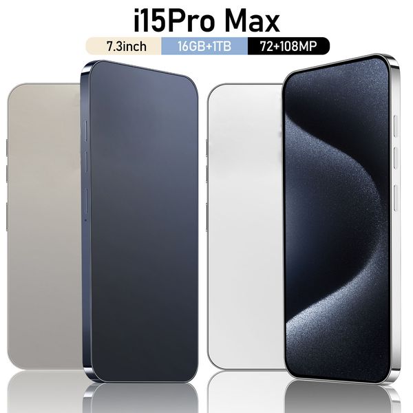 I15 Pro MAX CELL THELLES 7,3 pouces Smartphone 4G LTE 5G Android OS RAM 256G 512G 1TB CAMERIE 48MP 108MP FACE ID GPS OCTA Core Android Mobile Phone High Configuration