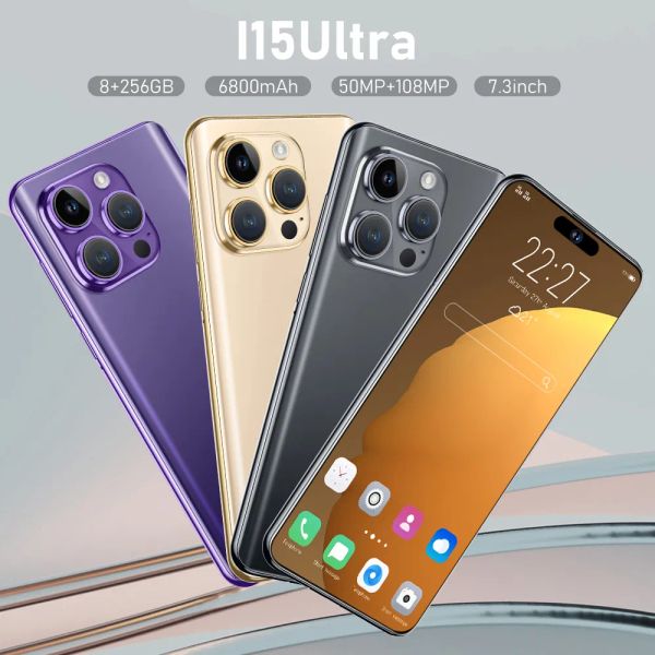 Smartphone ultra mobile i15 avec système Android 13, double carte SIM, téléphone portable 5G, 2 Go de RAM + 16 Go de ROM, grands téléphones de 7,3 pouces