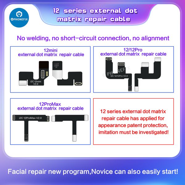 I2C MC12 Face ID Réparation Câble flexible sans soudage pour l'iPhone X-14 Dot Matrix Disassement Cable flexible du programmeur sans reménagement