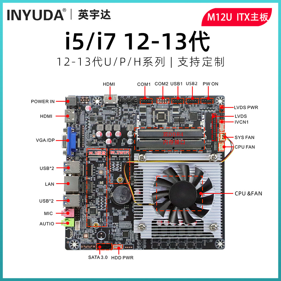 I7-1255U Carte mère intégrée Itx Machine publicitaire Contrôle industriel Contrôle mère à bord CPU Basse consommation d'énergie 17 - 17cm