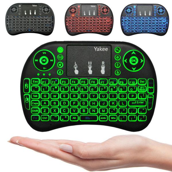 I8 Fly Air Mouse 2.4G Colorido retroiluminado Teclado inalámbrico con panel táctil para PC Pad Android TV Box MXQ PRO X96 Mini