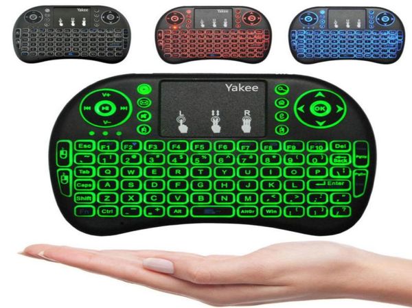 I8 Fly Air Mouse 24G teclado táctil inalámbrico retroiluminado colorido para PC Pad Android TV Box MXQ PRO X96 Mini8693899