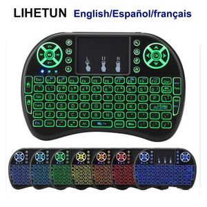 I8 Wireless Mini Keyboard 7 Backlight 2,4 GHz Fly Air Mouse Lithium-ion Batterij afstandsbediening Engels Spaans Frans voor Android TV Box PC