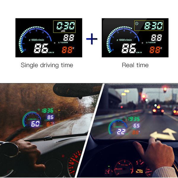 I9 HUD OBD2 affichage tête-up projecteur Projecteur Car Gadgets Digital Speedometer RPM RPM / Tentage de carburant Tension METRONIQUE ÉLECTRONIQUE