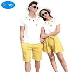 Iairay été 2018 couple vêtements mari et femme correspondant tenues de famille hommes à manches courtes coton t-shirt femmes pantalons courts287E9416060