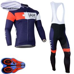 IAM Equipo de invierno Cycling Jersey Set para hombre Termal Fleece Camisas de manga larga Kits Babero Kits Mountain Bike Ropa Racing Bicycle SPO233M