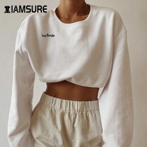 IAMSURE mode coréenne Streetwear tenues sweats courts 2020 automne à manches longues lettre broderie femmes sweats Y0820