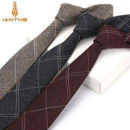 Ianthe 6 cm hommes costume cravate classique hommes Plaid cravate formelle affaires nœuds papillon cravates mâle coton maigre mince cravates étroites Cravat12172
