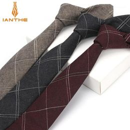 Ianthe 6 cm Heren Pak Stropdas Klassieke Mannen Plaid Stropdas Formeel Zakelijk Strikjes Stropdassen Mannelijke Katoen Mager Slanke Smalle Stropdassen Cravat1225E