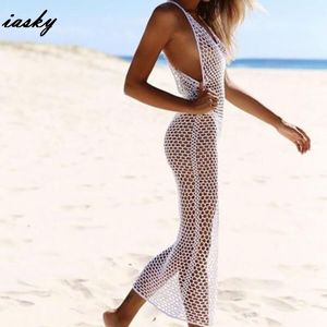 IASKY 2019 Nieuwe Gebreide Strand Lange Jurk Sexy Vrouwen Vis Net Bikini Badpak Cover Ups Robe de Plage Beach Wear Cover UPS