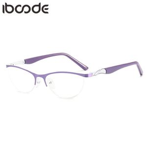 Iboode Anti Blue Ray Gafas Medio Marco Mujeres Cat Eye Clear Lens Anteojos Espectáculo Femenino Computadora Gaming Goggle Eyewear 2021 Y0831