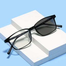 Iboode Tr90 Retro Metal Sunglasses Men Square Smart Discoloration Anti Blue Light Glasse Outdoor Ombrage Embarcations Eyewear 240314