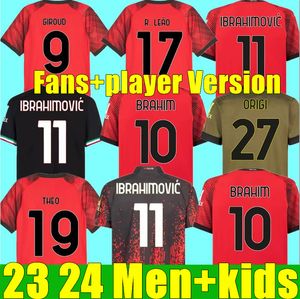 Ibrahimovic 22 23 24 Ac S Voetbalshirts Speler Fans Giroud De Ketelaere R. Leao Hoge Kwaliteit Tonali Theo 2023 2024 Voetbalshirt Special Fourth