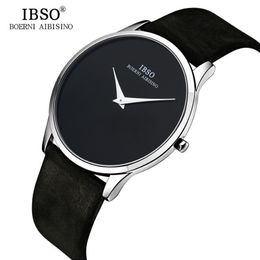 Ibso 2017 Montres Pour Hommes Top Marque De Luxe 7mm Cadran Ultra-mince Bracelet En Cuir Véritable Montre Hommes De Mode Simple Relogio Masculino Y1905205s