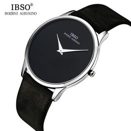 Ibso 2017 relógios masculinos marca superior de luxo 7mm ultra-fino dial pulseira de couro genuíno relógio masculino moda simples relogio masculino y1905226v