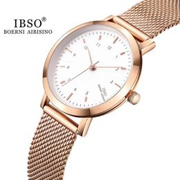 IBSO Brand Womens Watch Fashion Rose Gold Color Quartz Femme Mesh Wnist Wrist Movimiento Japón Relogio Feminino 240318