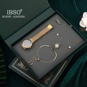 Ibso damesset Water Diamond Jewelry Bracelet ketting Vier verse student Gold Gift Commemorative Watch
