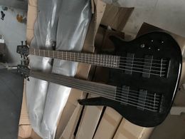 Gloss zwart dubbele hals elektrische gitaar 5 snaren bas + 6 string gitaren, fretless fingerboard