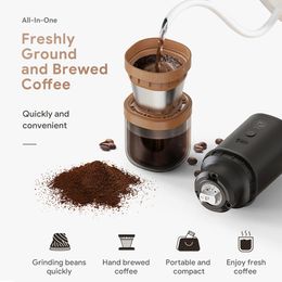 Icafilas ALLINONE GRINDING BREWing Portable Electric Coffee Grinder Profession Multifonctional Beans Maker 240423