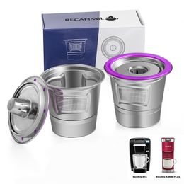 ICAFILAS Roestvrij staal Herbruikbare K Cup koffiefilteraccessoires voor Keurig K Mini Plus, K-Cafe, K-Cafe K83, K-Latte, K45 Elite 210712