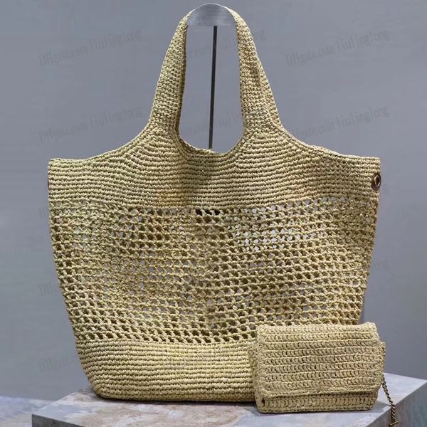 icare en rafia maxi bolso de compras 9A Bolso de mano Bolso de diseñador bolso de paja de rafia bolso de playa mujer Malla hueca tejida Bolso tejido de verano Bolso de vacaciones Bolso de compras de gran capacidad