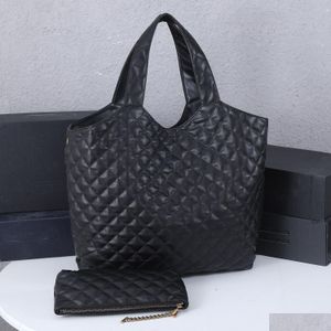 Icare Grand fourre-tout en cuir pour femmes Noir Beige Plaid Lady Sac à main Fil Diamant Treillis Boutique Sacs Drop Delivery Dhgnc