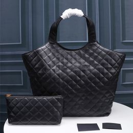 Icare Maxi Shopping Bag en piel de cordero acolchada, conjunto de 2 piezas, bolso de diseñador de gran capacidad, bolsos grandes para mujer, bolso de mano para viajes, compras, bolso de mano negro