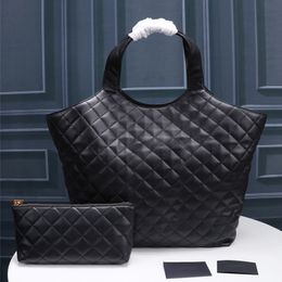 ICare Maxi -boodschappentas in gewatteerde lambskin handtas 2 stuks Set grote capaciteit designer Tote Bag grote portemonnees voor dames handtas TOTE voor reiswinkeltas Zwart