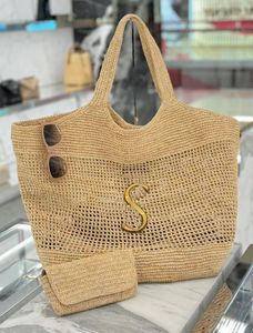 ICare Maxi Tote Bag Designer Tas Dames Luxe handtas Raffia's Handbeklaagde strozak Hoogwaardige strandtas Grote capaciteit Takken boodschappentas Schoudertassen 99