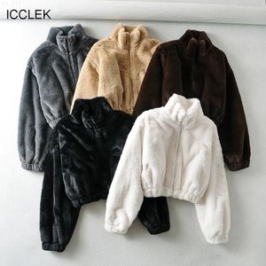 ICCLEK coréen lâche imitation manteau de fourrure femmes automne et hiver épaissi demi-col haut fermeture éclair veste courte pull chaud T220716