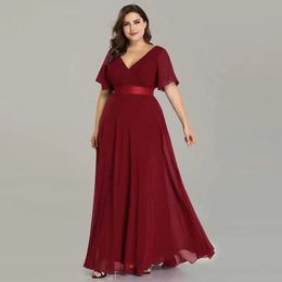 ICCLEK Style femmes col en v en mousseline de soie robe de soirée de mariage longue robe élégante fête robes rouges pour les femmes grande taille 240320