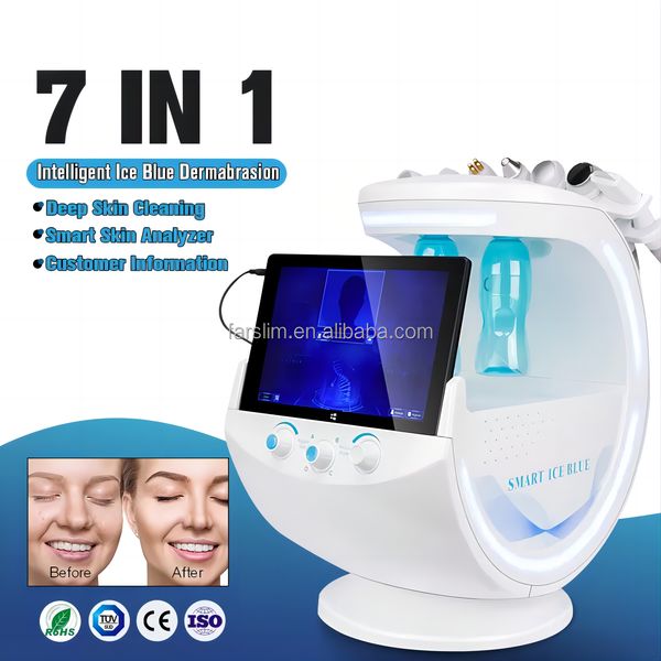 Azul de hielo 7 en 1 Análisis de la piel H2O2 Burbujas pequeñas Aqua Peeling Machine RF Firmación Firma de poro Recogida Tratamiento del acné Rejuvernización Facial de Hidradermabrasión de la piel