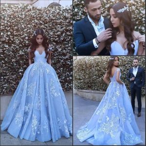 Hielo azul árabe Dubai fuera del hombro Vestidos de noche 2024 Dijo Mhamad Una línea Vestidos de fiesta de graduación de encaje vintage Vestidos para ocasiones especiales